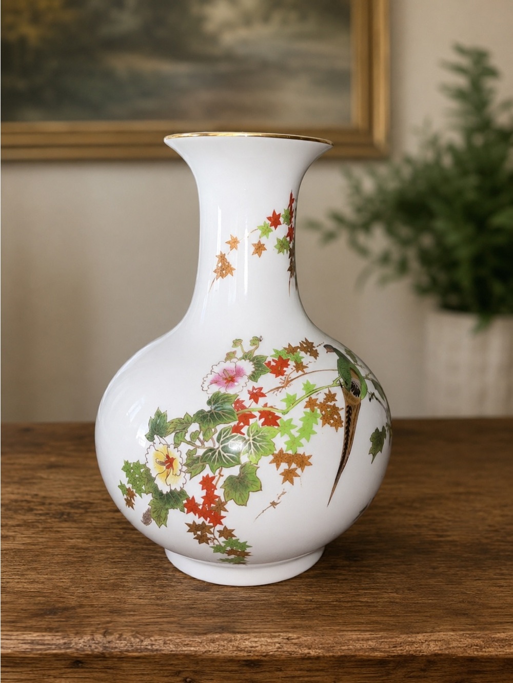 Vintage Shaddy Mino China JGI Japan Pheasant Floral Porcelain Vase 5.75”